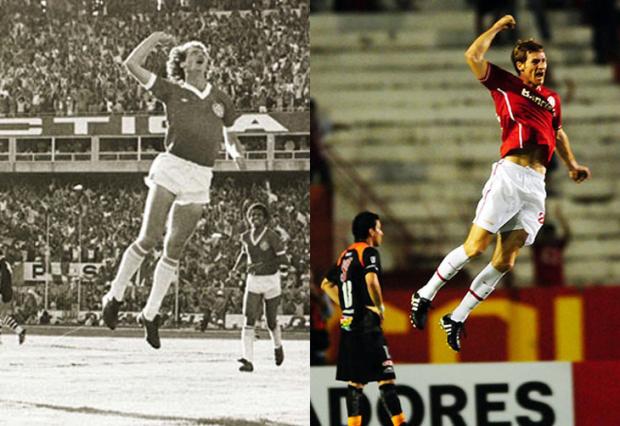 Bolatti comemorou como Falcão na final do Brasileirão de 1979 Tude Munhoz, banco de dados - 23/12/1979; Alexandre Lops, divulgação/Inter / 
