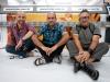Obra do artista Miltinho Tavaleira durante sua confeccção. Na foto: Miltinho Talaveira (E), diretor artístico; Márcio Gomes (C), diretor comercial Krim; e Joel Fagundes (D), arquiteto produtor do projeto