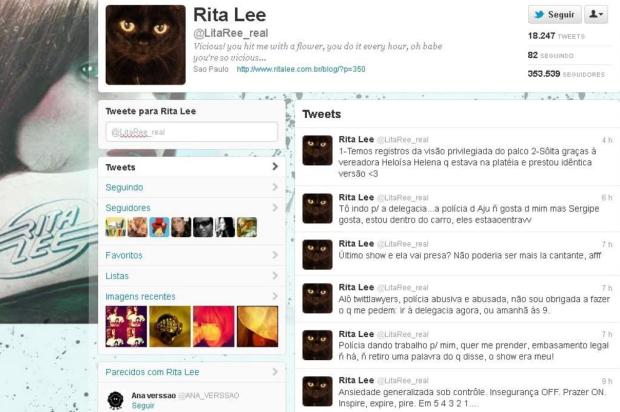 Rita Lee vai presa após show de despedida Twitter/Reprodução Rita Lee vai presa após show de despedida Twitter/Reprodução