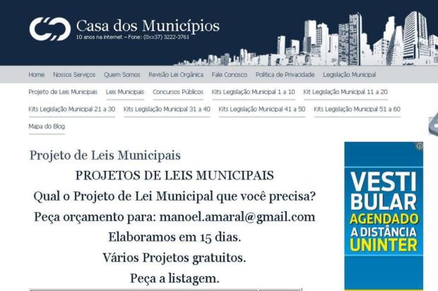 Sites oferecem a vereadores projetos de lei por encomenda a partir de R$ 19,90 Reprodução/Internet Sites oferecem a vereadores projetos de lei por encomenda a partir de R$ 19,90 Reprodução/Internet