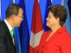 O secretário-geral da ONU Ban Ki-Moon cumprimentou a presidente Dilma Rousseff na cerimônia de abertura da Rio+20