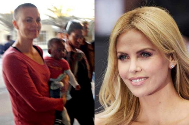 Charlize Theron é flagrada careca Reprodução/Daily Mail