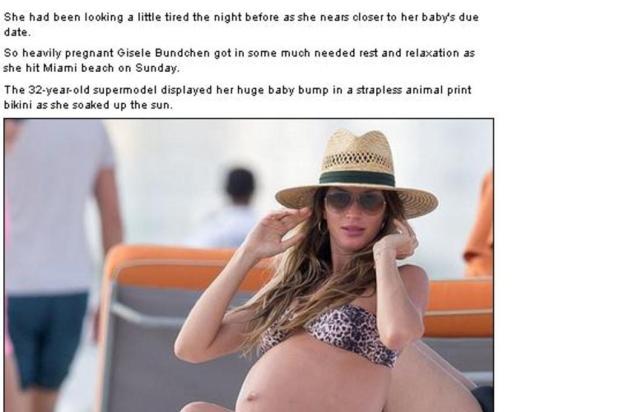 De biquíni, Gisele Bündchen exibe barrigão na praia Reprodução/Daily Mail