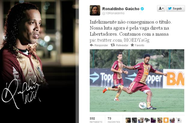 "Nossa luta agora é pela vaga direta na Libertadores", lamenta Ronaldinho Reprodução/Twitter/
