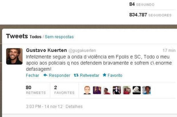 Gustavo Kuerten se solidariza com momento vivido por policiais via Twitter Reprodução/Reprodução