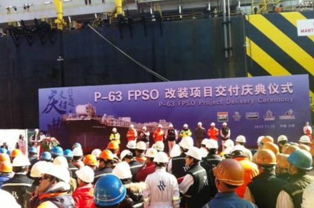 Plataforma P-63 sai da China e se desloca para Rio Grande Quip/Divulgação Plataforma P-63 sai da China e se desloca para Rio Grande Quip/Divulgação