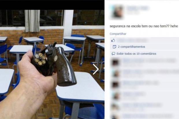Aluno publica foto no Facebook com arma em sala de aula em Nova Prata Facebook/ Divulgação/