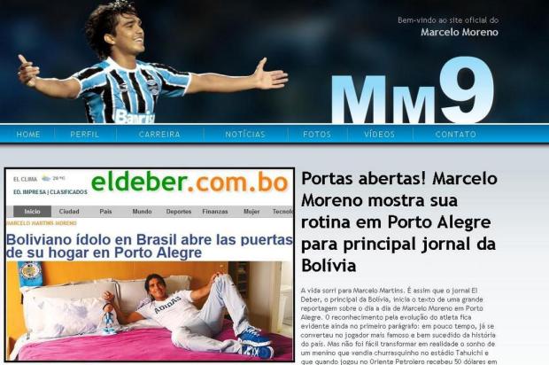 Jornal boliviano relata o dia a dia de Marcelo Moreno em Porto Alegre Reprodução/Site oficial Jornal boliviano relata o dia a dia de Marcelo Moreno em Porto Alegre Reprodução/Site oficial