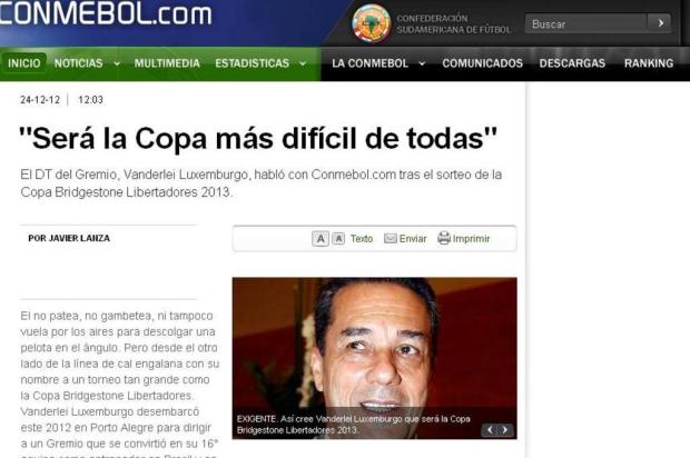 À Conmebol, Luxa diz que Libertadores será a mais difícil dos últimos 20 anos Reprodução/Conmebol À Conmebol, Luxa diz que Libertadores será a mais difícil dos últimos 20 anos Reprodução/Conmebol