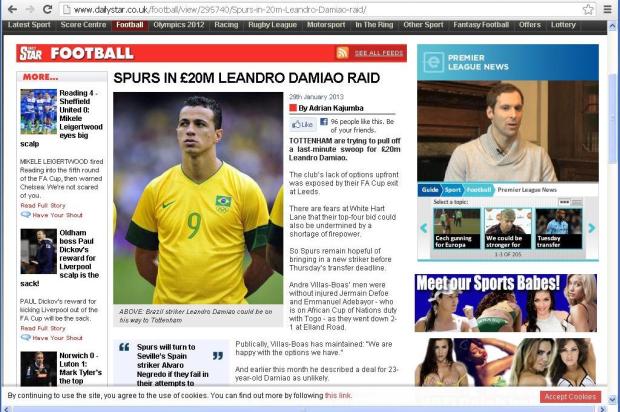 Jornal inglês noticia que Tottenham prepara proposta de quase R$ 63 milhões por Damião Reprodução/ Daily Star/