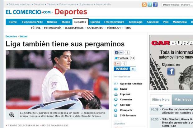 Jornal de Quito comete gafe e aponta "volta" de Gilberto Silva contra a LDU El Comercio/Reprodução/ Jornal de Quito comete gafe e aponta "volta" de Gilberto Silva contra a LDU El Comercio/Reprodução/