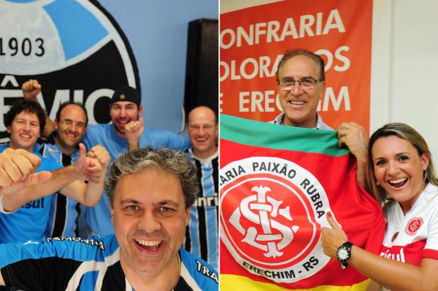 Para muitos torcedores, Gre-Nal em Erechim é a única chance de ver de perto o time do coração Montagem sobre fotos de Fernando Gomes/ Para muitos torcedores, Gre-Nal em Erechim é a única chance de ver de perto o time do coração Montagem sobre fotos de Fernando Gomes/