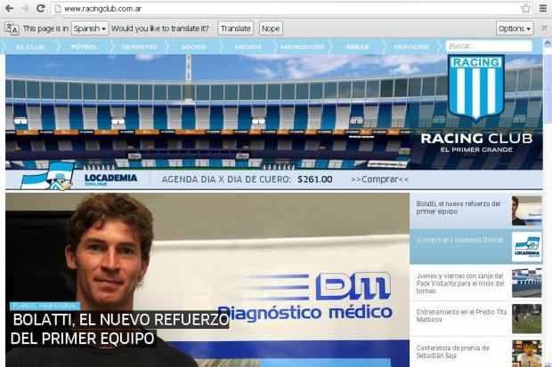 Em site oficial, Racing confirma contratação de Bolatti por empréstimo Reprodução/ Site Oficial- Racing Club/
