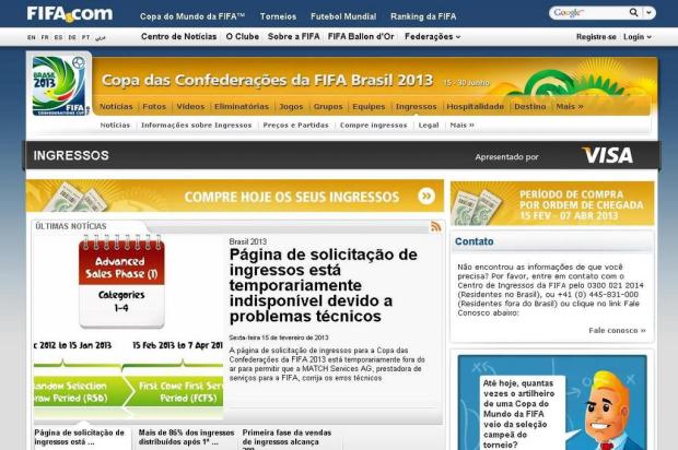 Venda de ingressos para Copa das Confederações está suspensa temporariamente Reprodução/Reprodução
