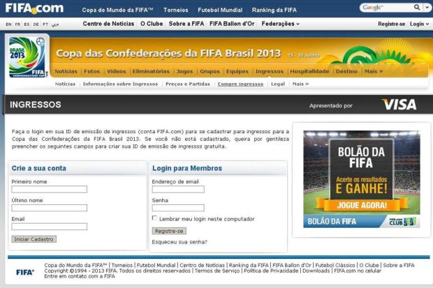 Fifa volta a vender ingressos para Copa das Confederações pelo site reprodução/Fifa.com