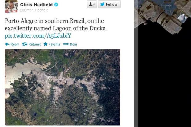 Astronauta canadense fotografa Porto Alegre do espaço e divulga no Twitter Reprodução/Twitter Astronauta canadense fotografa Porto Alegre do espaço e divulga no Twitter Reprodução/Twitter