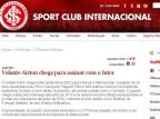 Inter oficializa contratação de Airton e jogador chega nesta quinta Reprodução/Inter- Site Oficial