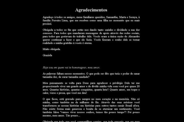 Ex de Chorão publica carta de amor ao músico no site do Charlie Brown Jr. Reprodução/http://charliebrownjr.uol.com.br/