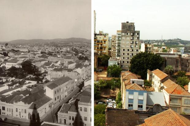 As mudanças na vista do alto da torre da Igreja das Dores Montagem sobre foto de Ricardo Chaves e Acervo Joaquim José Felizardo/Zero Hora