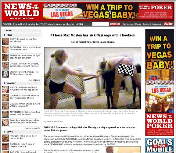 Tablóide britânico mostra chefão da FIA em orgia Reprodução, News of the World / Tablóide britânico mostra chefão da FIA em orgia Reprodução, News of the World /