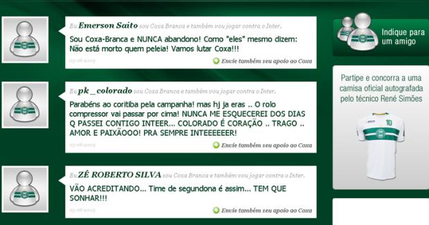 Torcedor do Coritiba cria site para mobilizar alviverdes Reprodução, tambemvoujogarcontraointer.com.br/