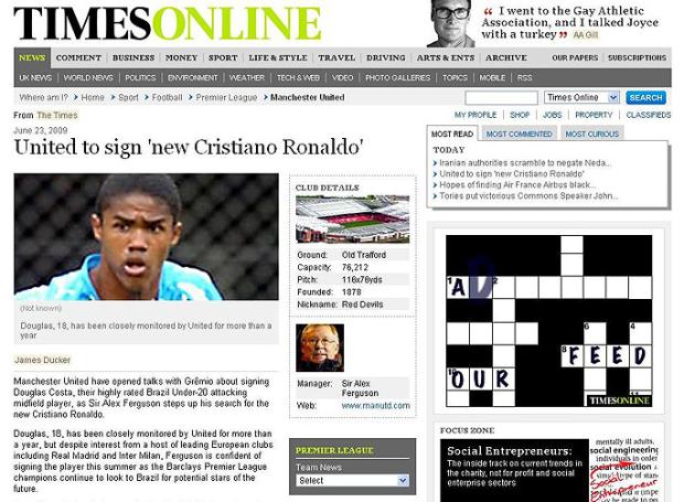 Jornal inglês chama Douglas Costa de novo Cristiano Ronaldo Reprodução/