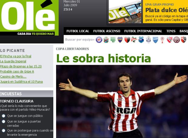 Jornal Olé destaca grandeza histórica do Estudiantes Reprodução/ Jornal Olé destaca grandeza histórica do Estudiantes Reprodução/