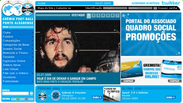 Em seu site, Grêmio lembra sangue de De León em 1983 Reprodução, gremio.net/ Em seu site, Grêmio lembra sangue de De León em 1983 Reprodução, gremio.net/