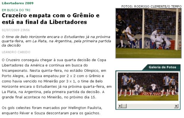Grêmio teve dignidade, diz jornal mineiro Reprodução, otempo.com.br/ Grêmio teve dignidade, diz jornal mineiro Reprodução, otempo.com.br/