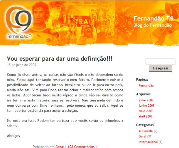 Situação de Fernandão no Al-Gharafa será resolvida até terça Reprodução /