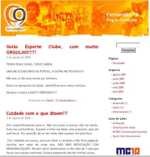 Inter publica carta aos torcedores sobre negociações com Fernandão Reprodução/