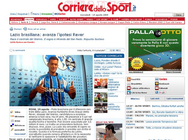 Jornal italiano diz que Réver pode ser comprado por R$ 9 milhões Reprodução / Jornal italiano diz que Réver pode ser comprado por R$ 9 milhões Reprodução /