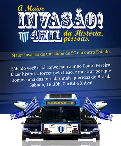 Torcida do Avaí promete invadir o Couto Pereira neste sábado Lucas Pires, Divulgação/ Torcida do Avaí promete invadir o Couto Pereira neste sábado Lucas Pires, Divulgação/