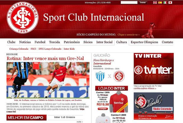 Para o site do Inter, vencer Gre-Nais é rotina Reprodução/ Para o site do Inter, vencer Gre-Nais é rotina Reprodução/