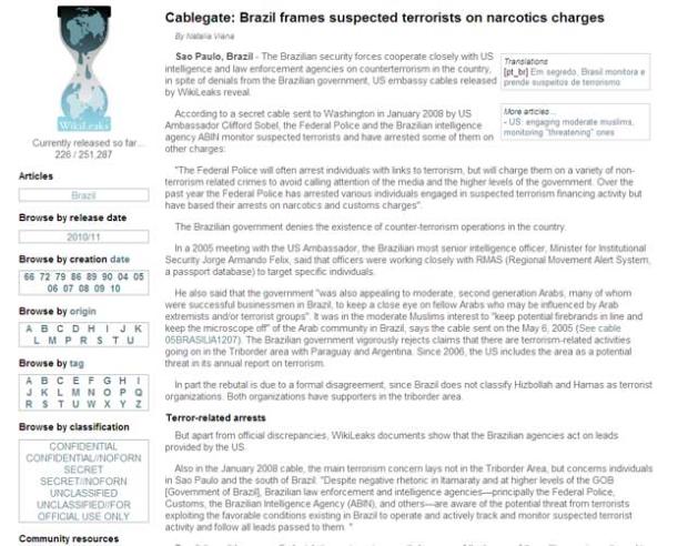 EUA: documento do WikiLeaks fornece lista de alvos à Al-Qaeda wikileaks.org, Reprodução/